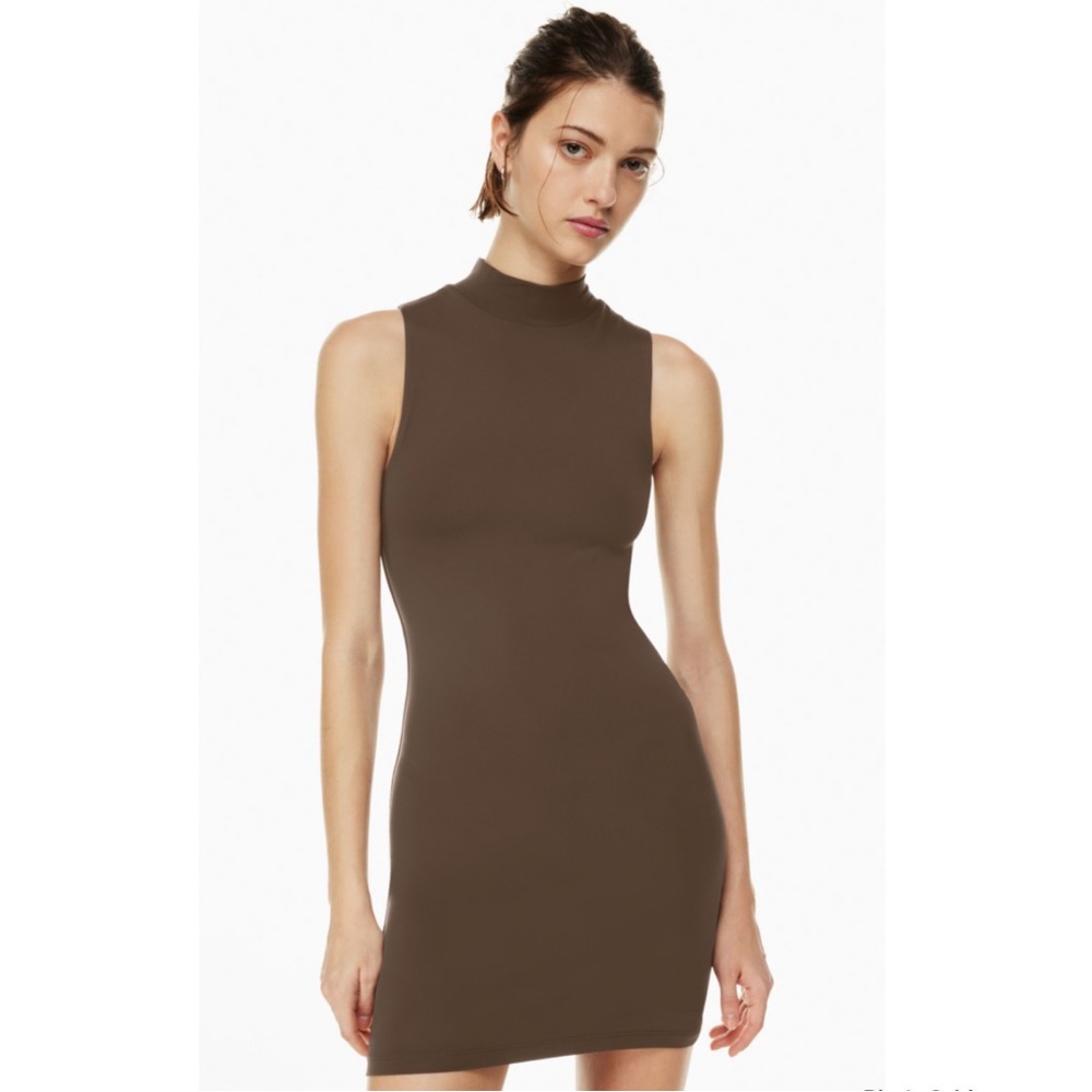 Aritzia Babaton Countour Brown Dress Mock Neck Medium